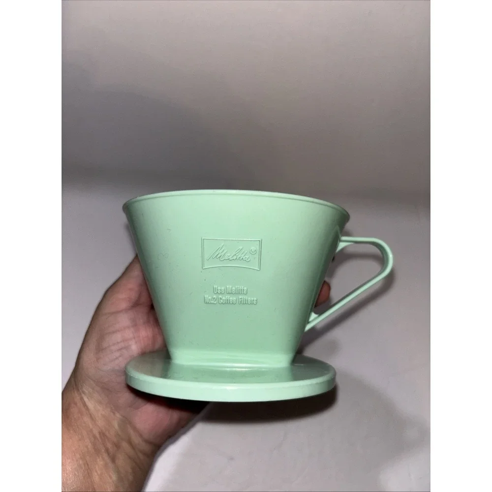 Vintage Melitta No. 2 Mint Green Plastic Pour Over Coffee Filter Cone Dripper